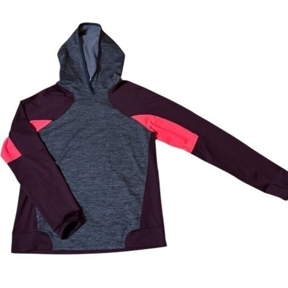 Under Armour Hoodie Women Large ColdGear Maroon Pink Colorblock Pullover Thumb
